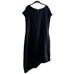 Niche Nilgun Derman Black Grey Asymmetrical Lagenlook Textured Midi Dress